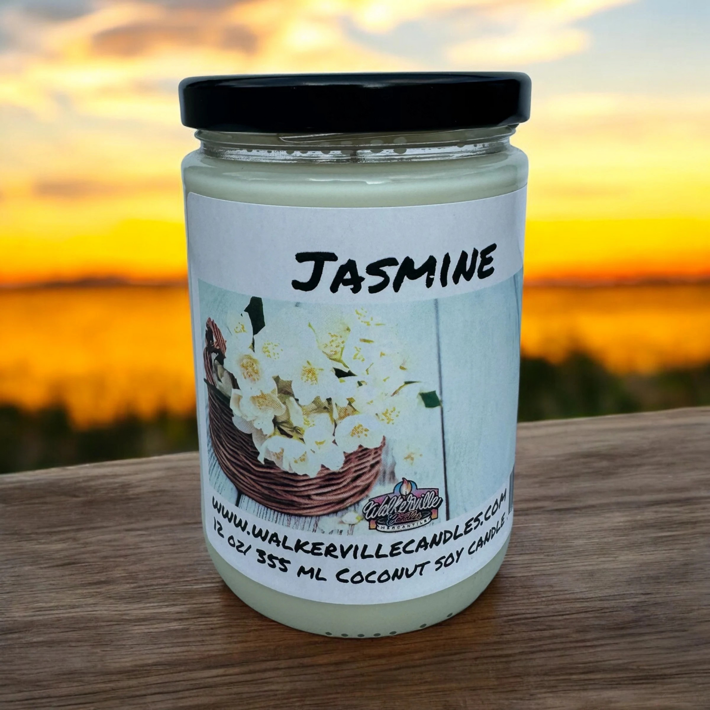 Jasmine 100% Coconut Soy Eco-friendly 12 oz Candle Wood Wick