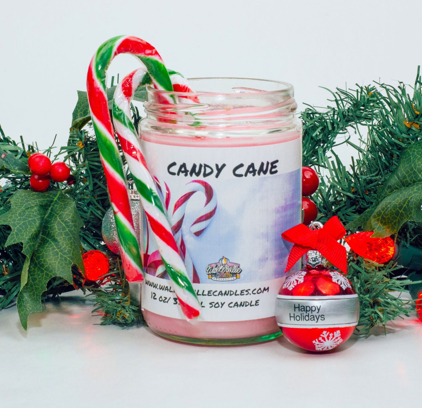 Candy Cane 100% Coconut Soy Eco-friendly 12 oz Candle Wood Wick