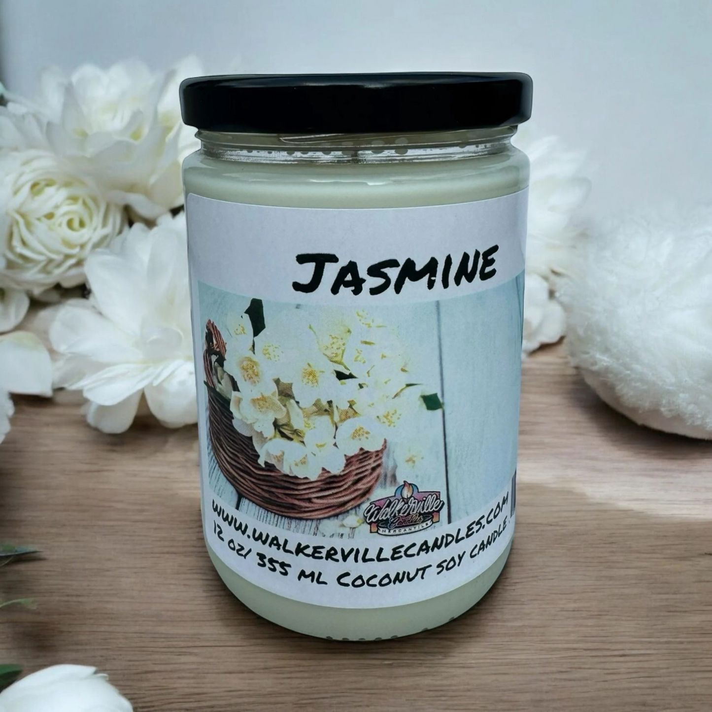 Jasmine 100% Coconut Soy Eco-friendly 12 oz Candle Wood Wick