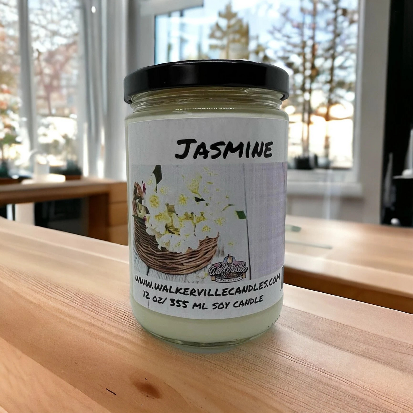 Jasmine 100% Coconut Soy Eco-friendly 12 oz Candle Wood Wick