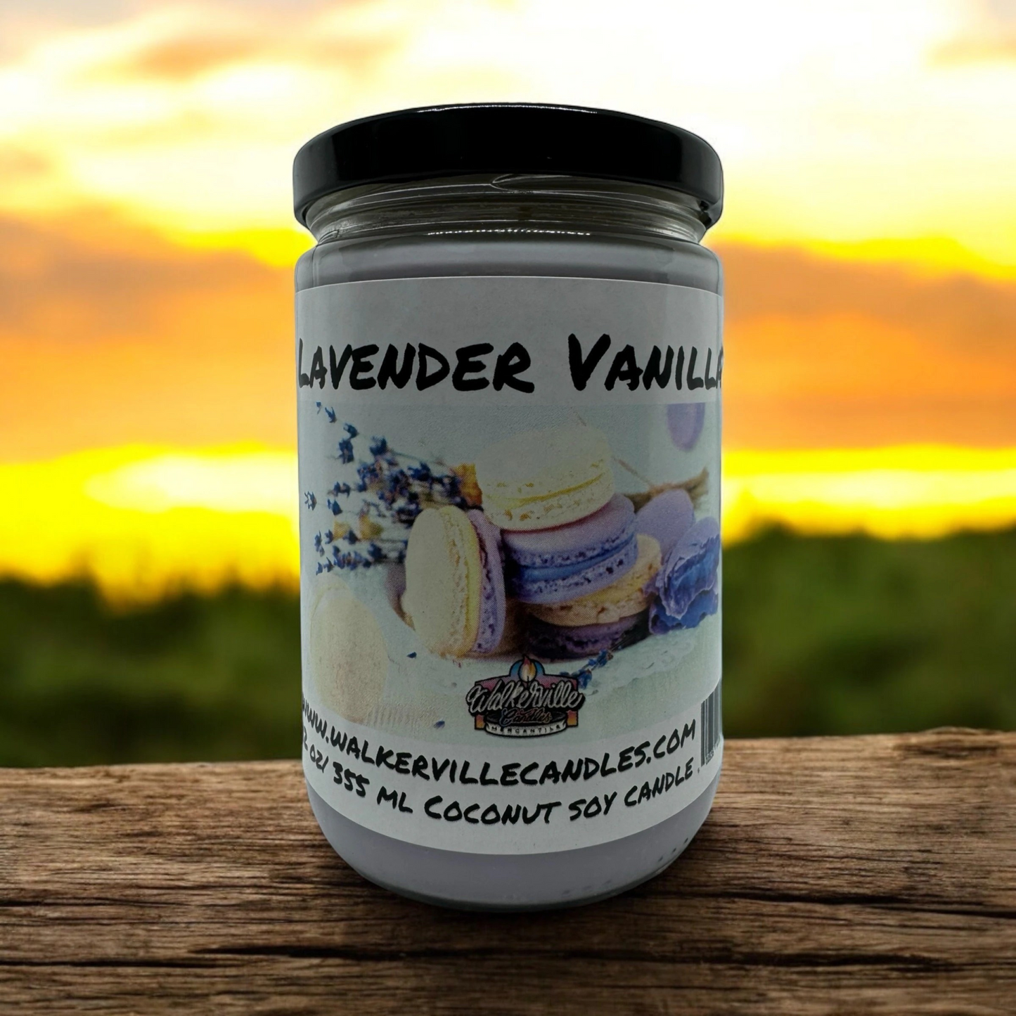 Lavender & Vanilla 100% Coconut Soy Eco-friendly 12 oz Candle Wood Wick