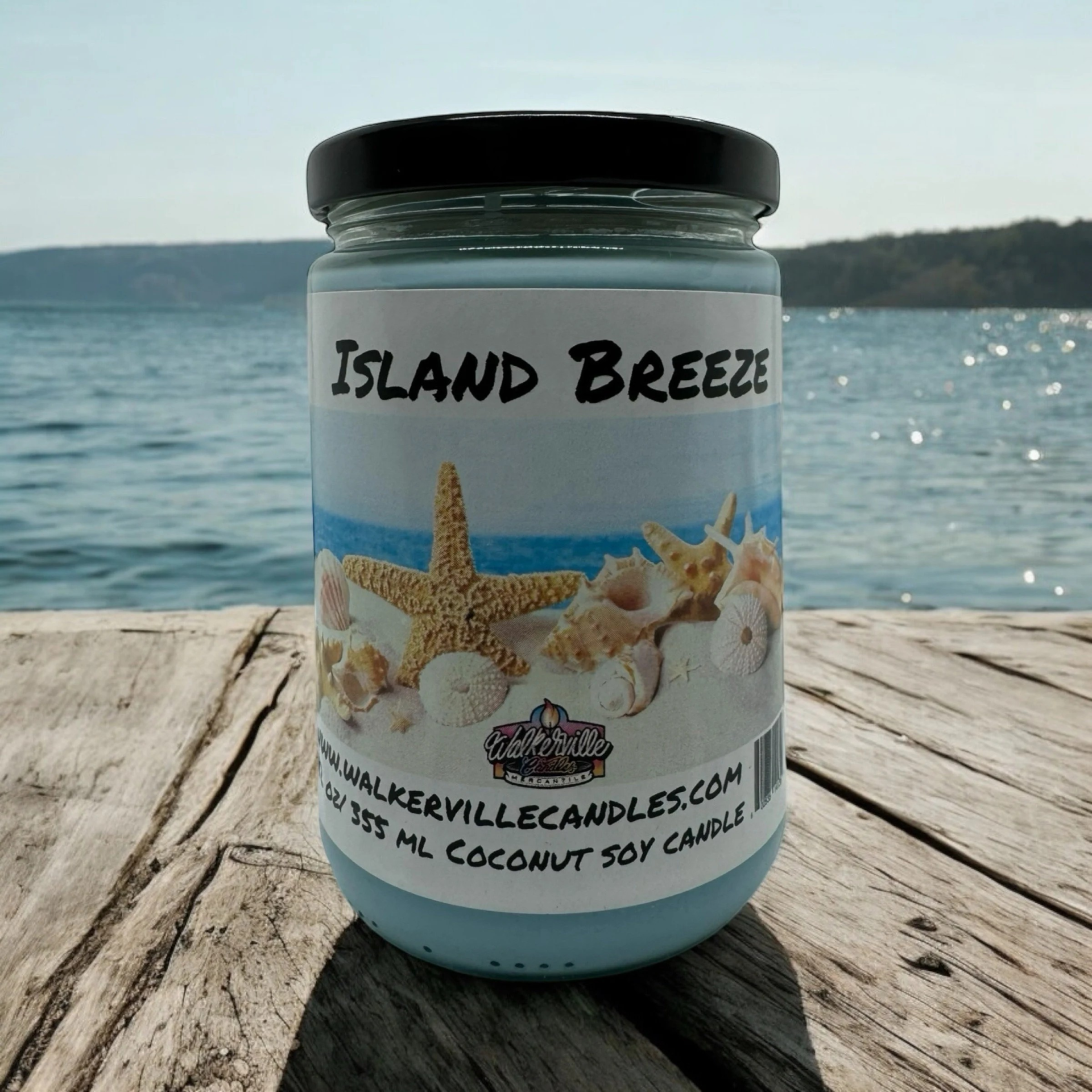 Island Breeze Vegan Coconut Soy 12 oz/ 355 ml Candle Hand-poured, Eco-friendly, Clean Burning, Woodsy/ Clean Wood Wick