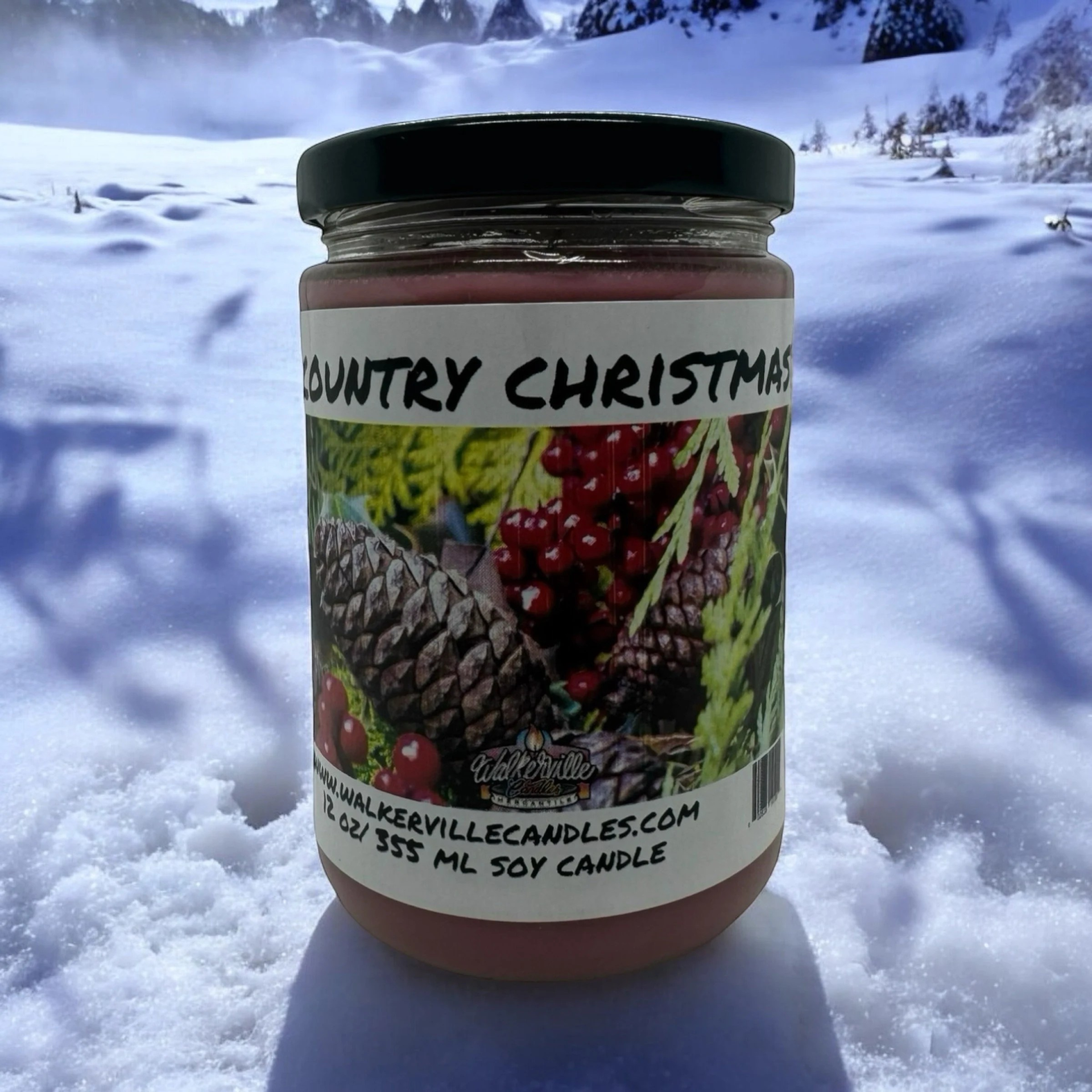 Country Christmas Vegan Coconut Soy 12 oz/ 355 ml Candle Hand-poured, Eco-friendly, Clean Burning, Fruity Christmas