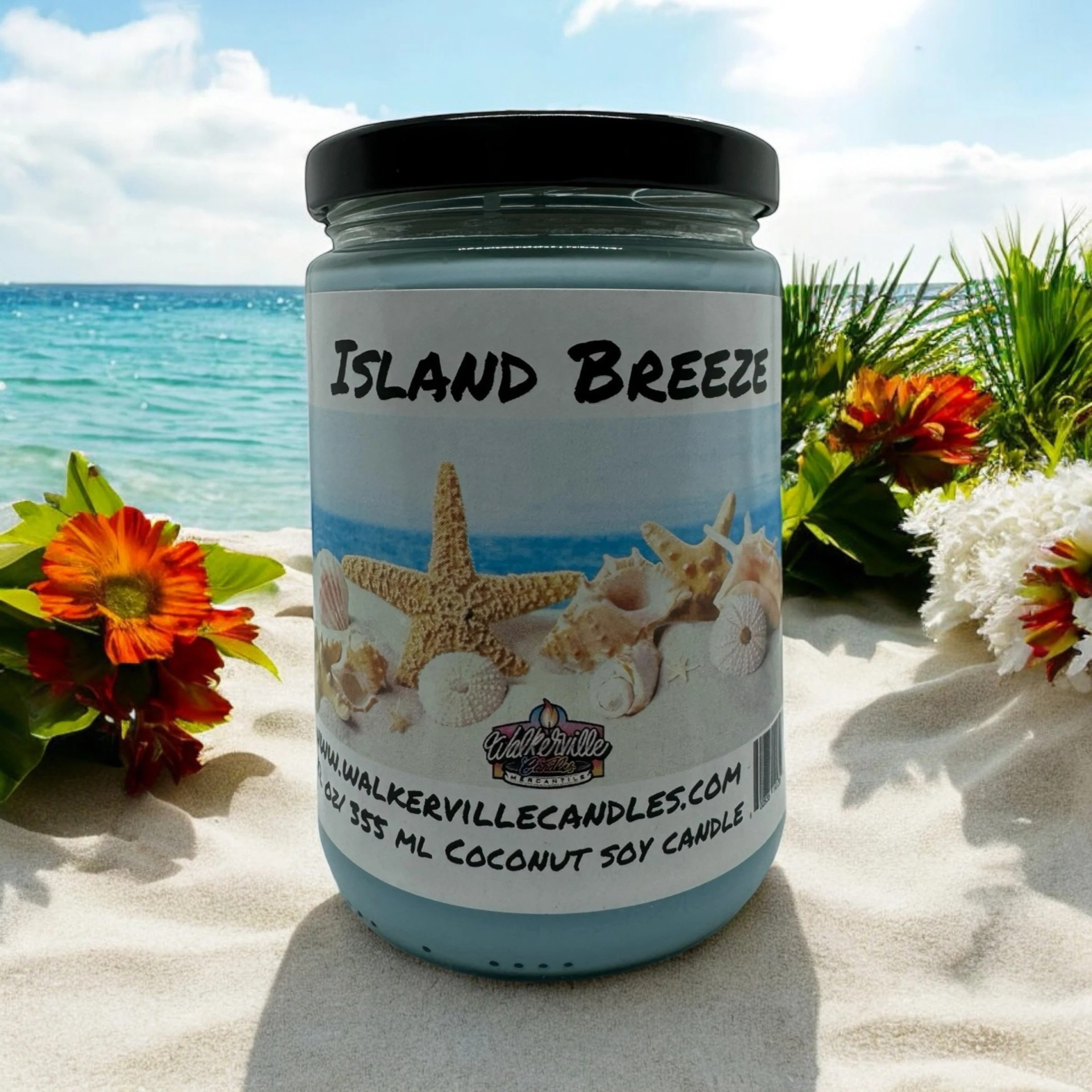 Island Breeze Vegan Coconut Soy 12 oz/ 355 ml Candle Hand-poured, Eco-friendly, Clean Burning, Woodsy/ Clean Wood Wick