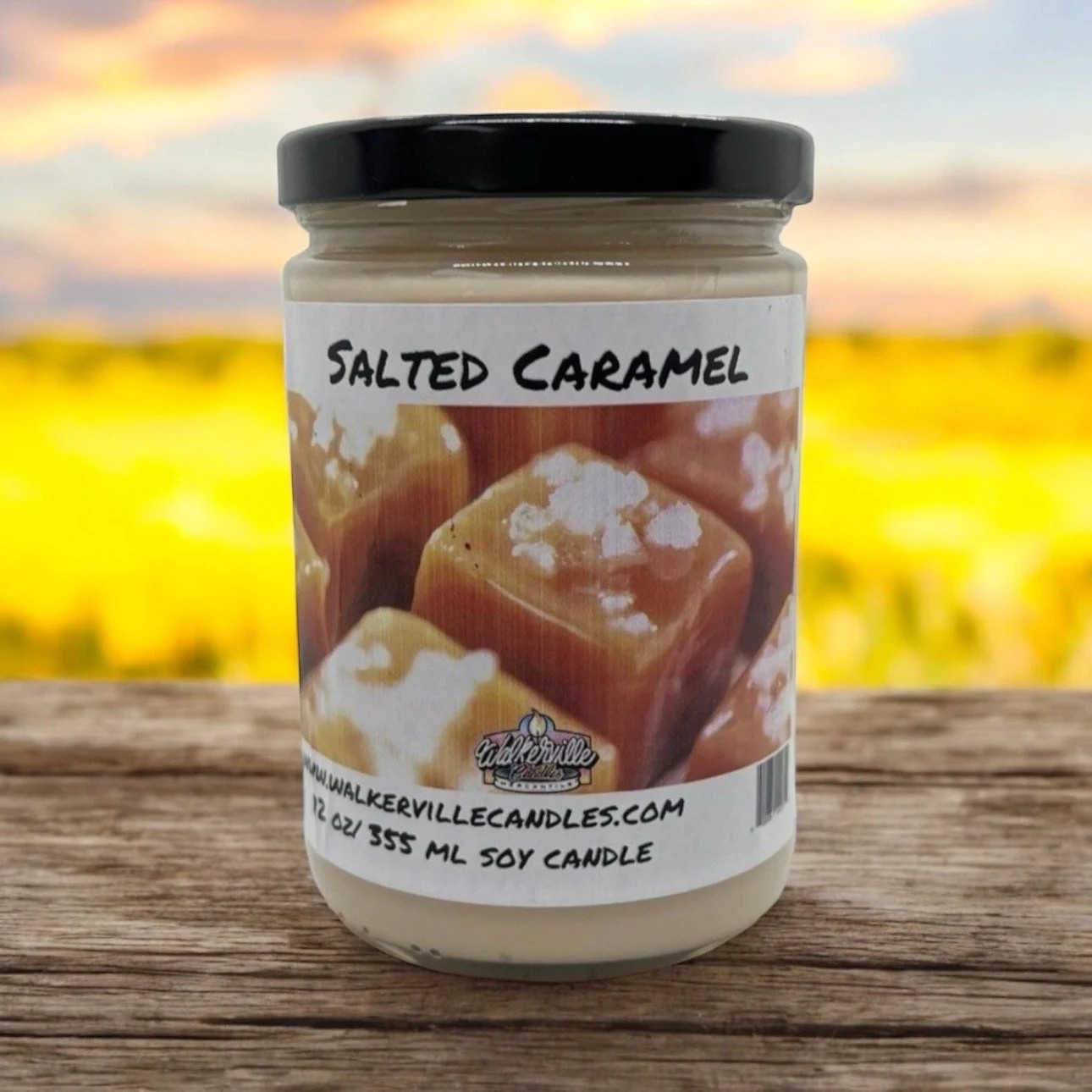 Salted Caramel 100% Coconut Soy Eco-friendly 12 oz Candle Wood Wick