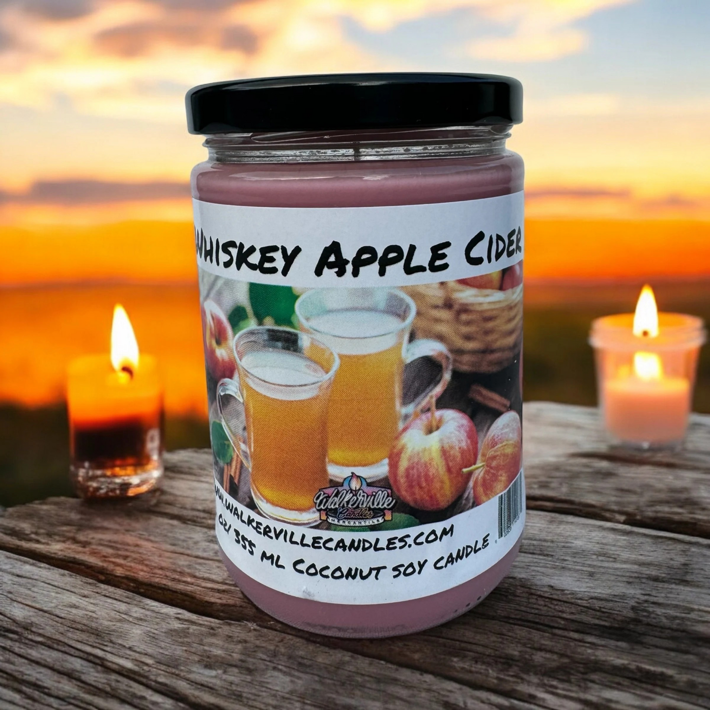 Whiskey Apple Cider 100% Coconut Soy Eco-friendly 12 oz Candle Wood Wick