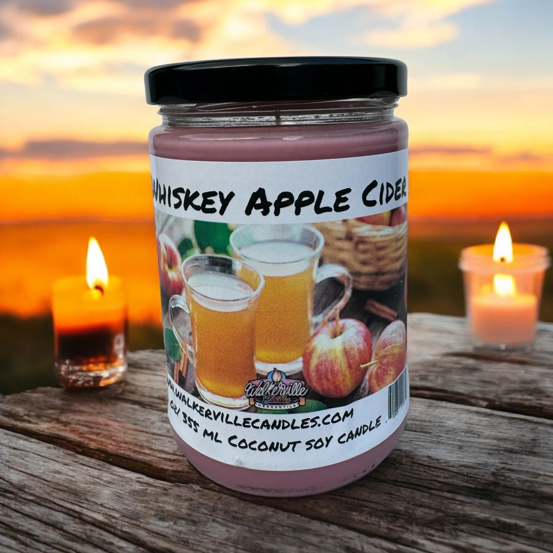 Whiskey Apple Cider Vegan Coconut Soy 12 oz/ 355 ml Candle Hand-poured, Eco-friendly, Clean Burning, Bakery, Food, Drink Wood Wick