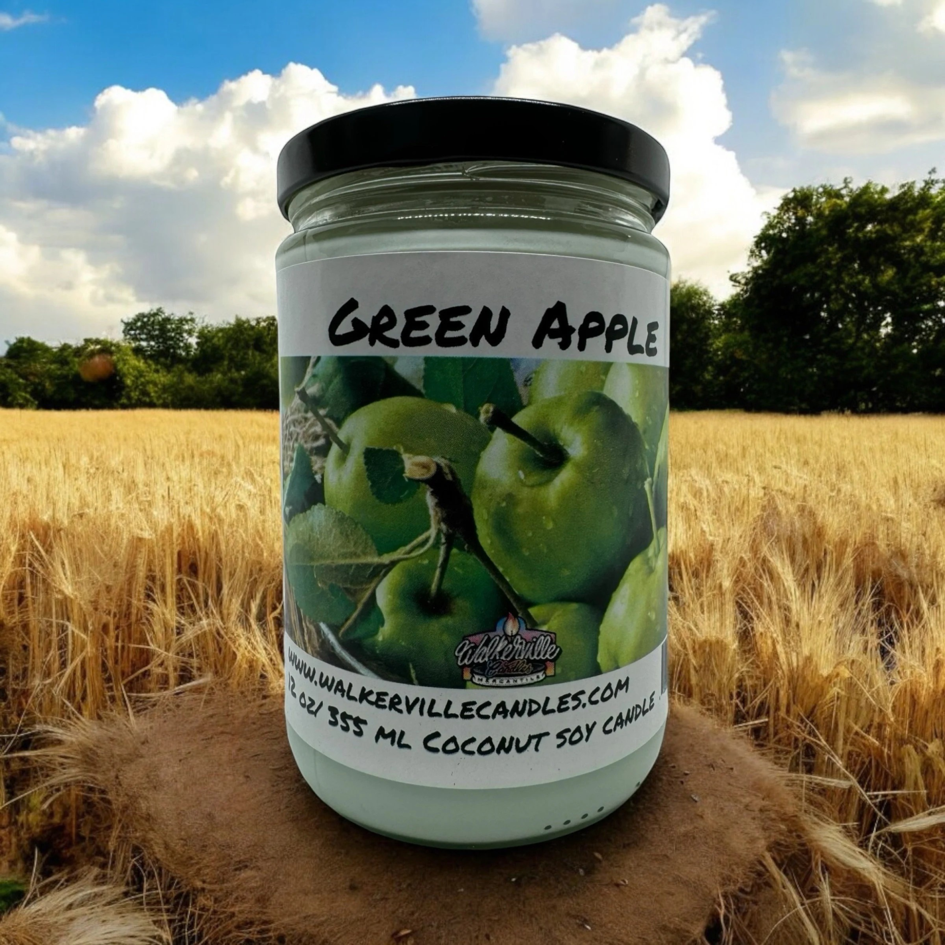 Green Apple Vegan Coconut Soy 12 oz/ 355 ml Candle Hand-poured, Eco-friendly, Clean Burning, Fruity Wood Wick