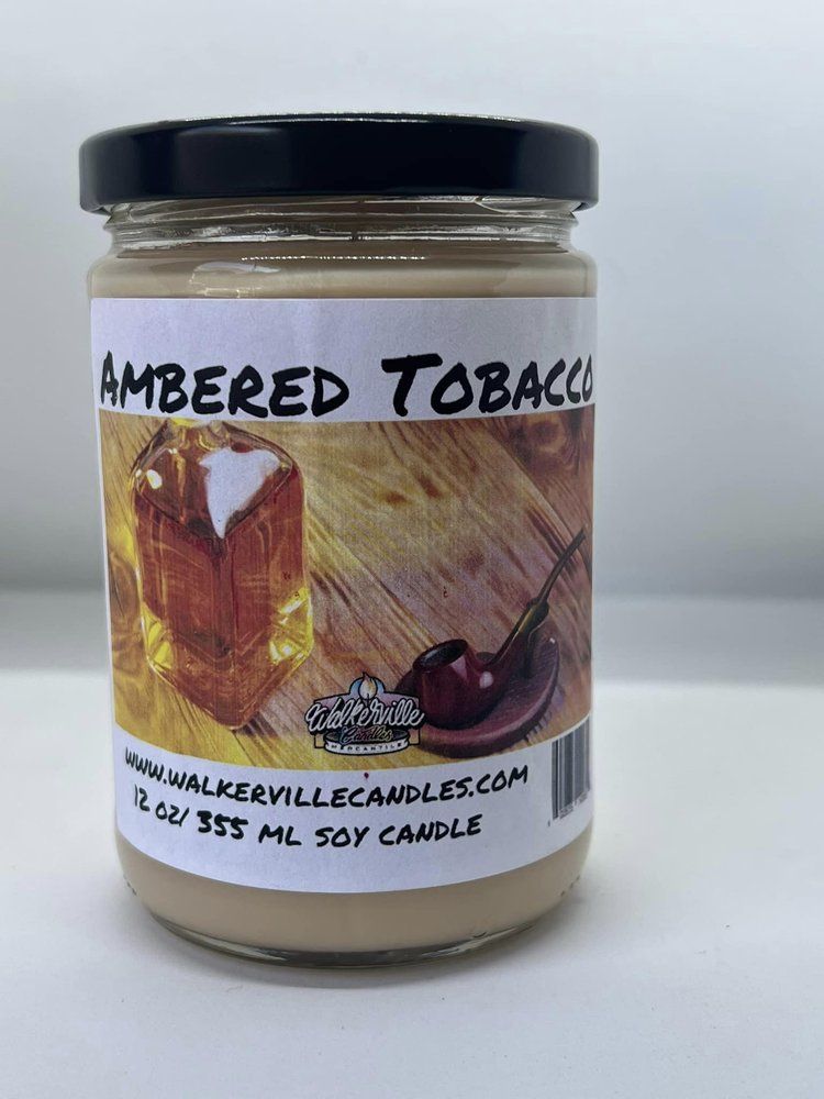 Ambered Tobacco 100% Coconut Soy Eco-friendly 12 oz Candle Wood Wick