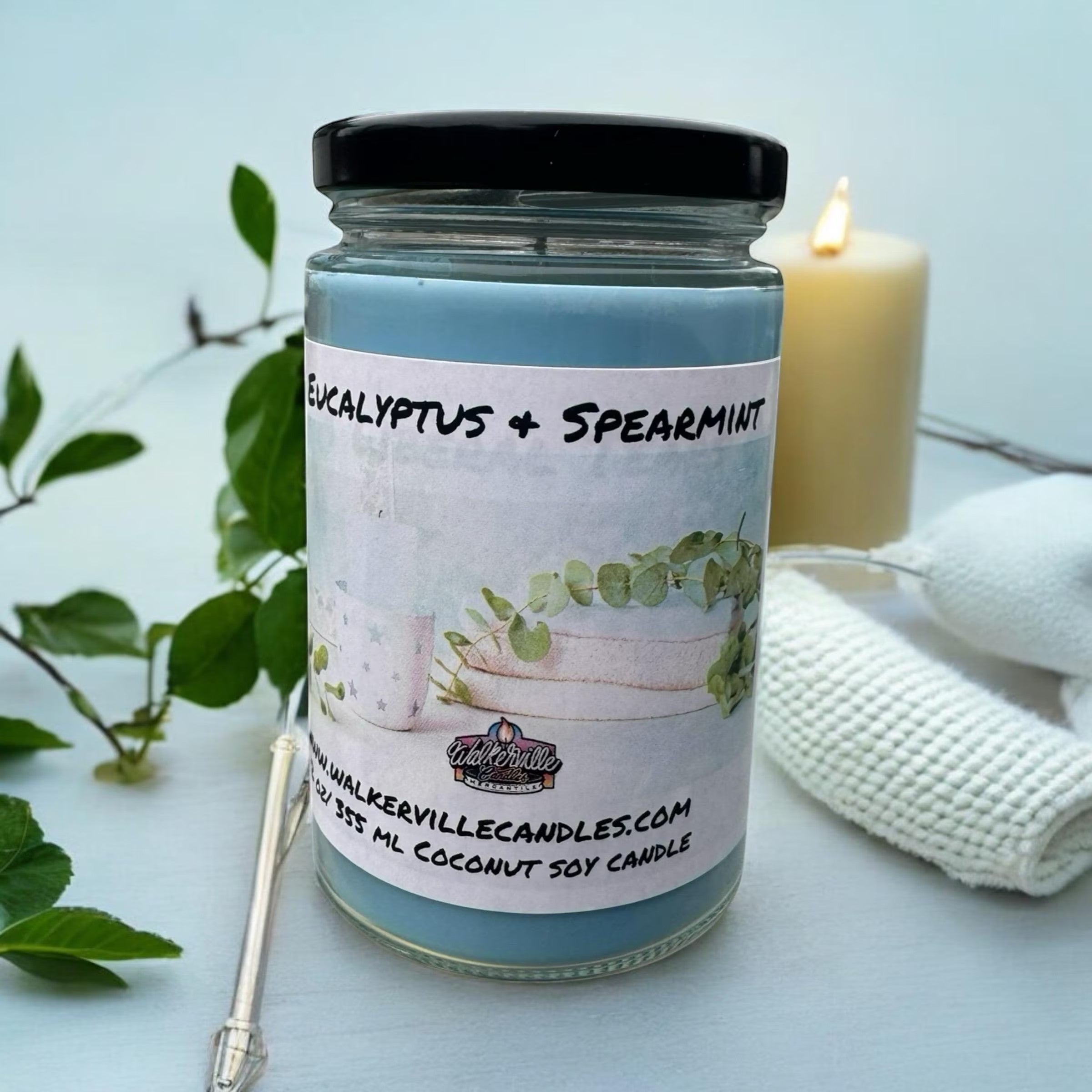 Eucalyptus & Spearmint Vegan Coconut Soy 12 oz/ 355 ml Candle Hand-poured, Eco-friendly, Clean Burning, Woodsy, Clean