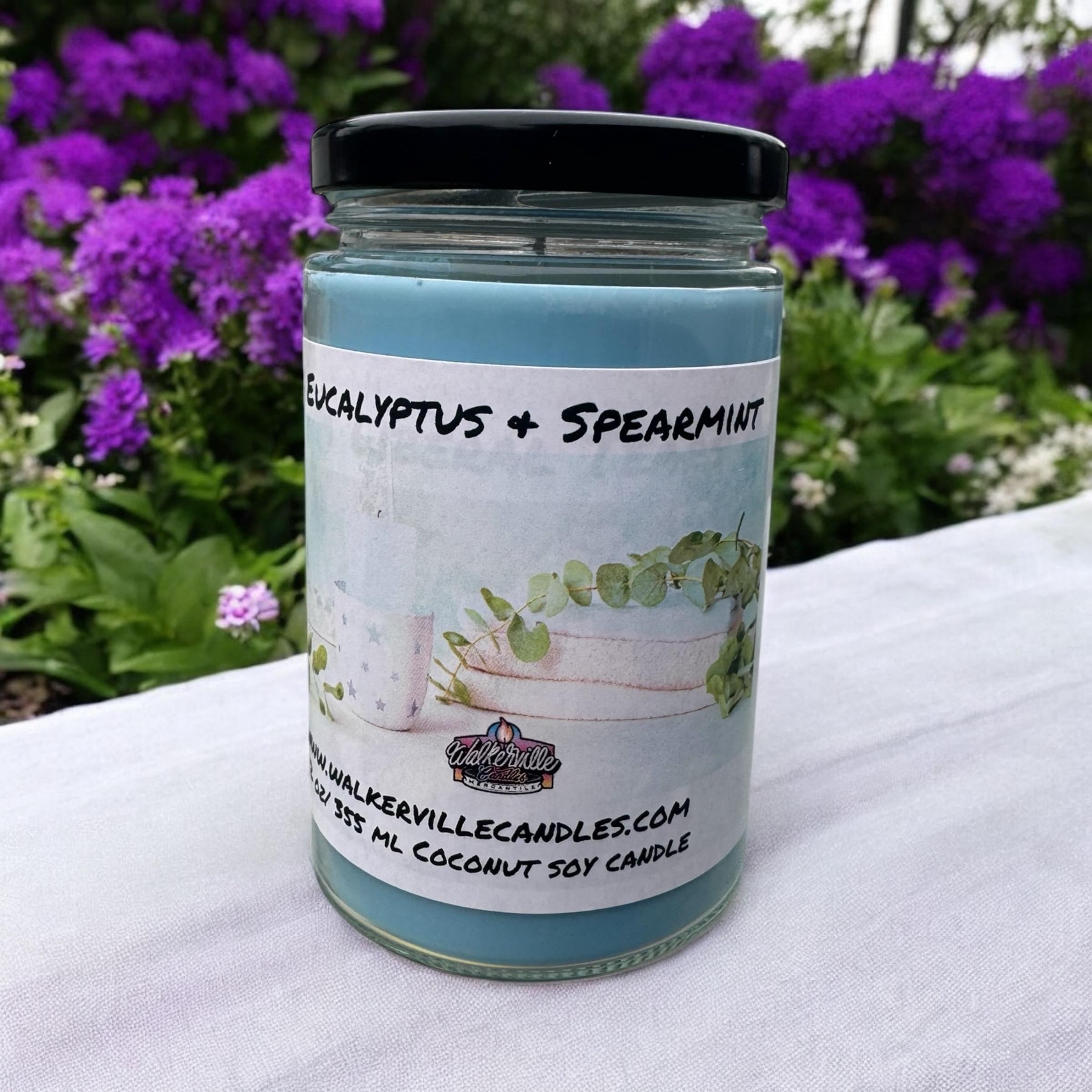 Eucalyptus & Spearmint Vegan Coconut Soy 12 oz/ 355 ml Candle Hand-poured, Eco-friendly, Clean Burning, Woodsy, Clean Wood Wick