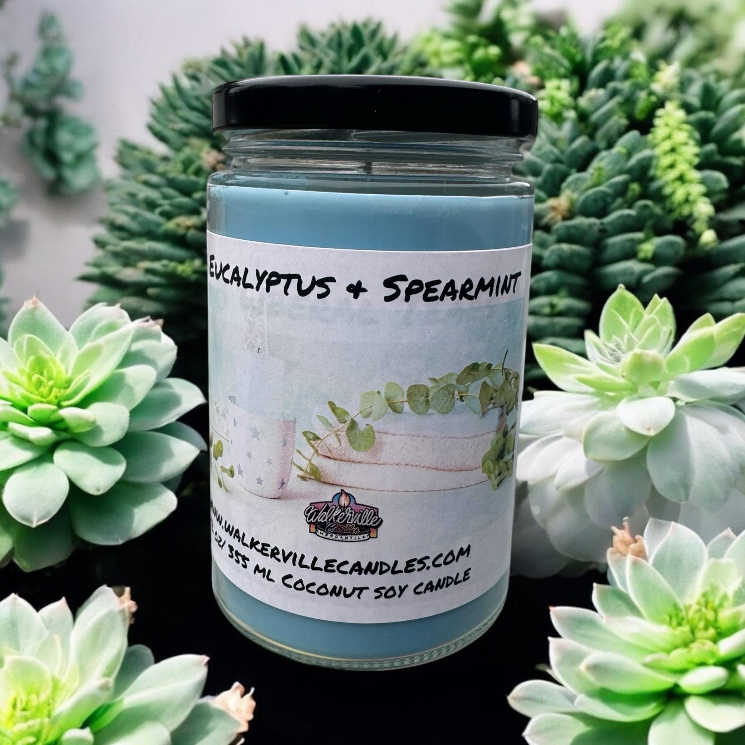 Eucalyptus & Spearmint Vegan Coconut Soy 12 oz/ 355 ml Candle Hand-poured, Eco-friendly, Clean Burning, Woodsy, Clean