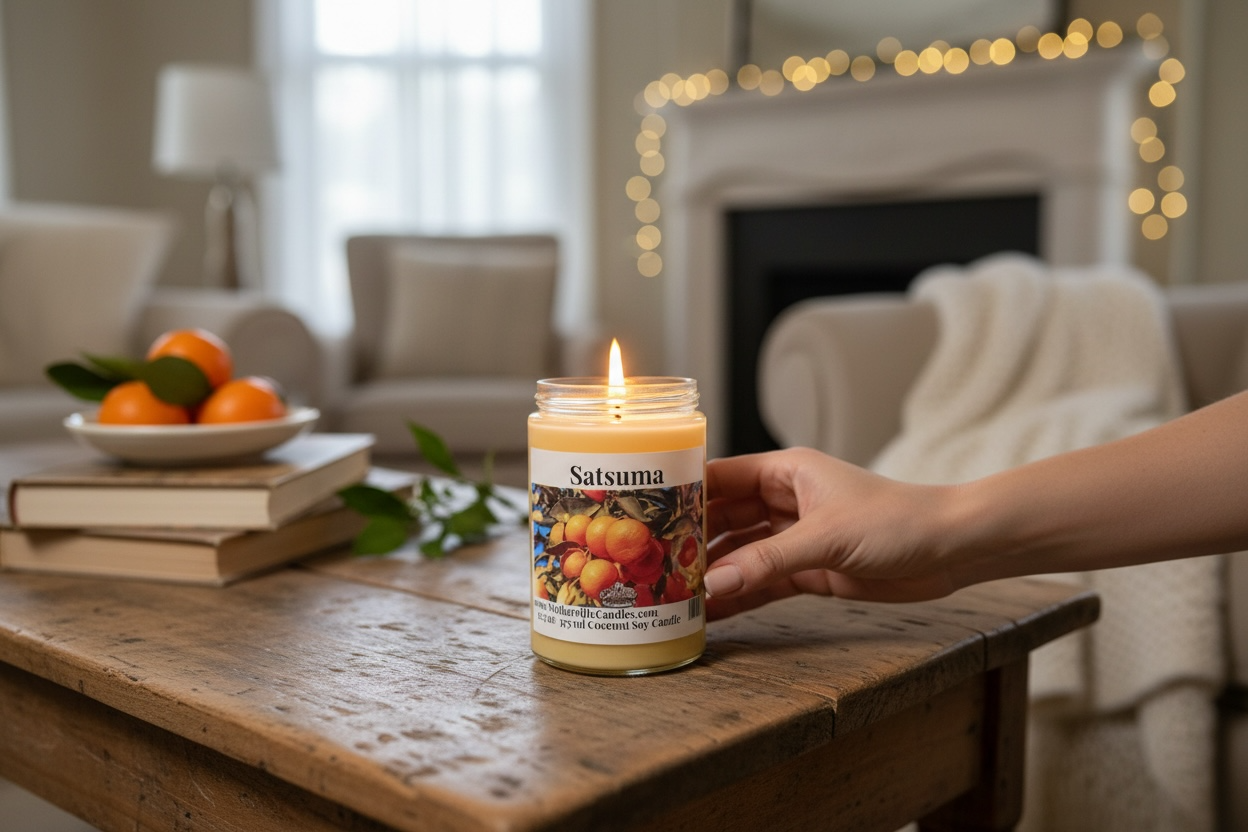 Satsuma Coconut Soy 12.5 oz/ 375 ml Candle Hand-poured, Eco-friendly, Clean Burning Wood Wick