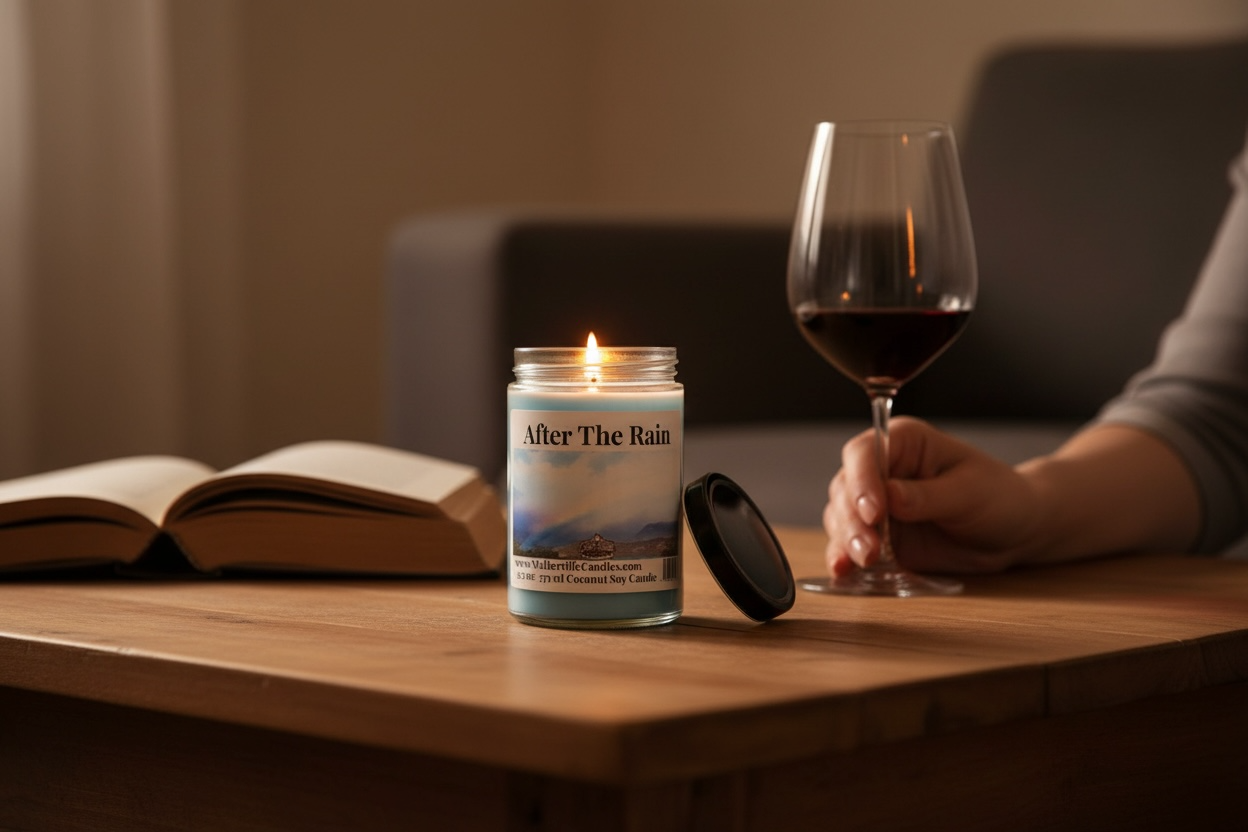 After The Rain Vegan Coconut Soy 12.5 oz/ 375 ml Candle Hand-poured, Eco-friendly, Clean Burning Wood Wick