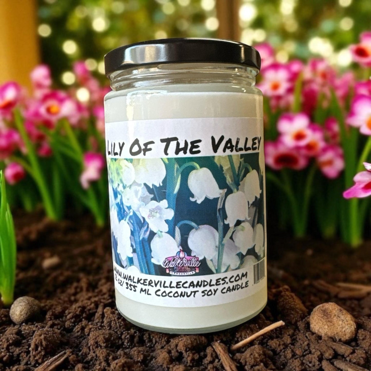 Lily of the Valley Vegan Coconut Soy 12 oz/ 355 ml Candle Hand-poured, Eco-friendly, Clean Burning, Floral Wood Wick