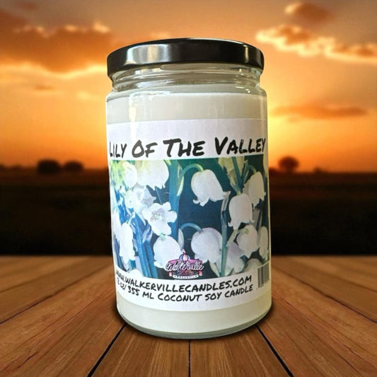 Lily of the Valley Vegan Coconut Soy 12 oz/ 355 ml Candle Hand-poured, Eco-friendly, Clean Burning, Floral Wood Wick