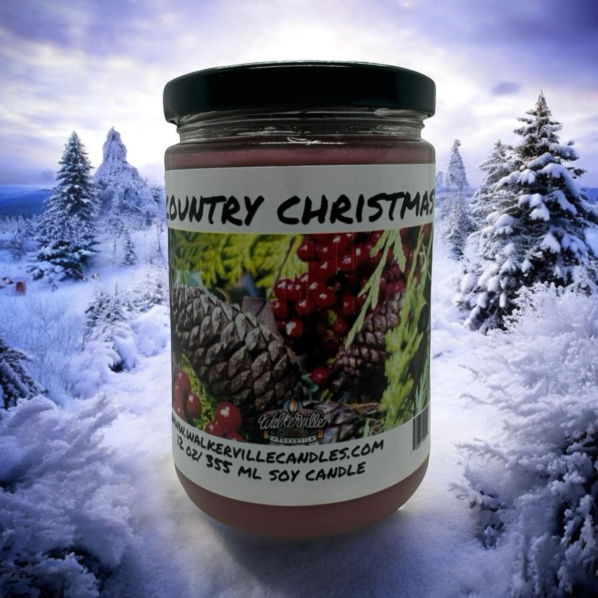 Country Christmas Vegan Coconut Soy 12 oz/ 355 ml Candle Hand-poured, Eco-friendly, Clean Burning, Fruity Christmas