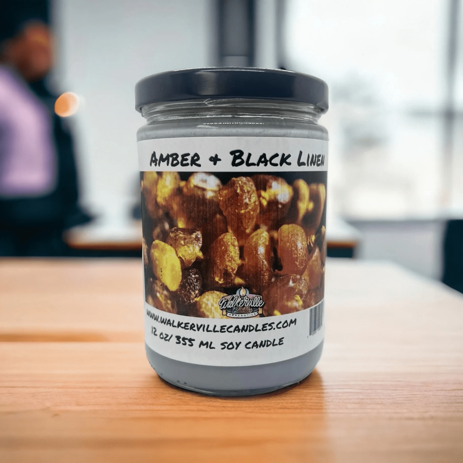 Amber & Black Linen Coconut Soy 12.5 oz/ 375 ml Candle Wood Wick - Walkerville Candles