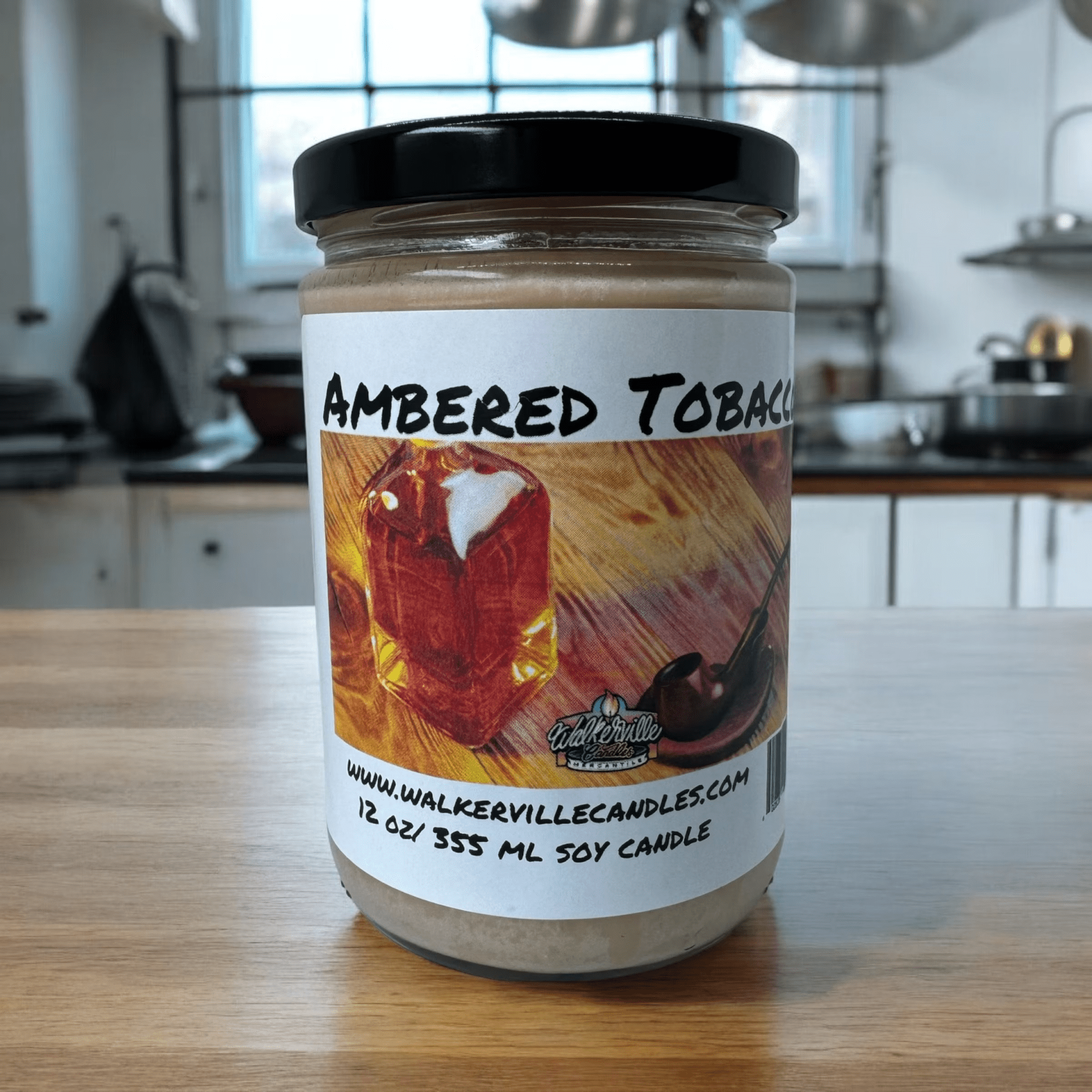 Ambered Tobacco Coconut Soy 12.5 oz/ 375 ml Candle Wood Wick - Walkerville Candles
