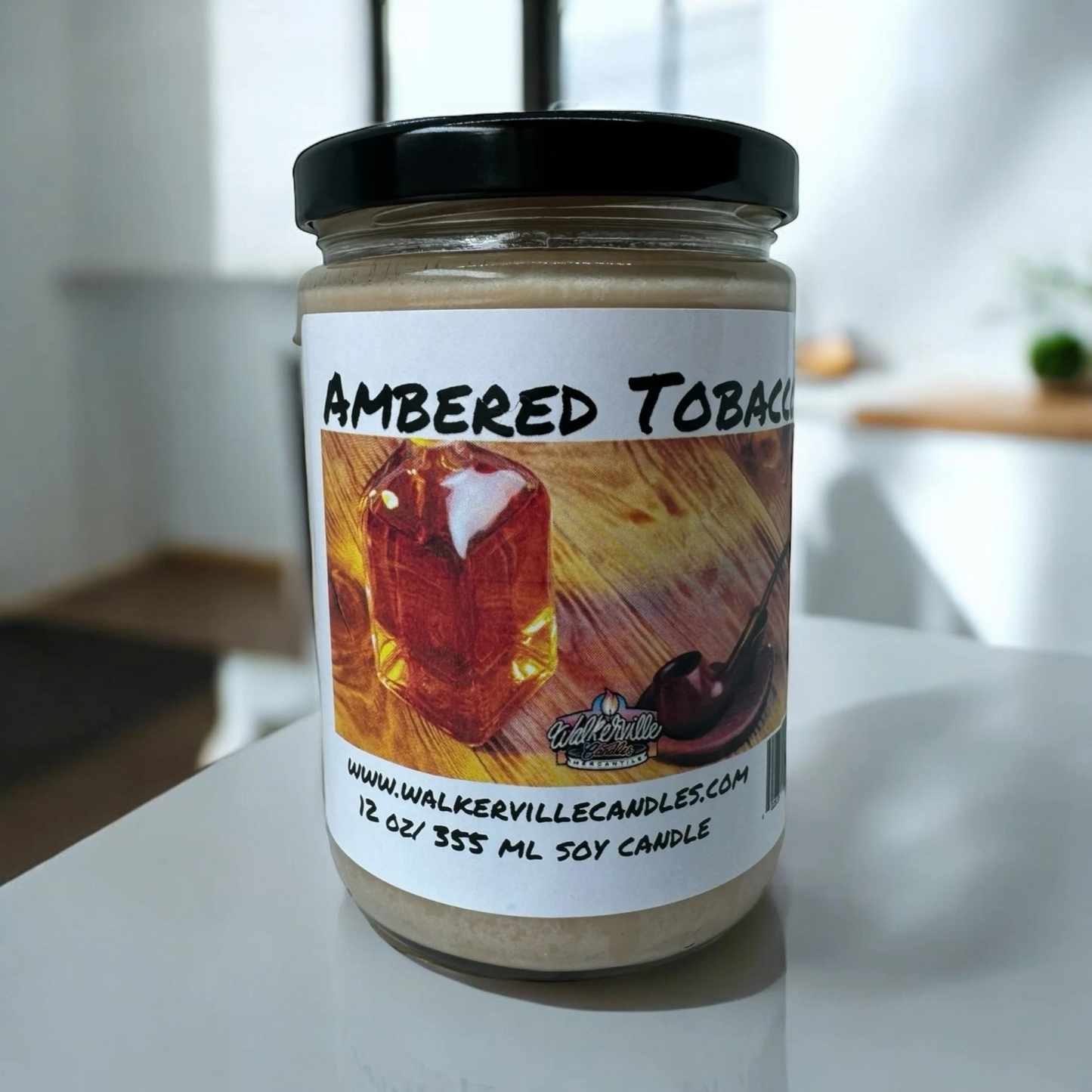 Ambered Tobacco 100% Coconut Soy Eco-friendly 12 oz Candle Wood Wick