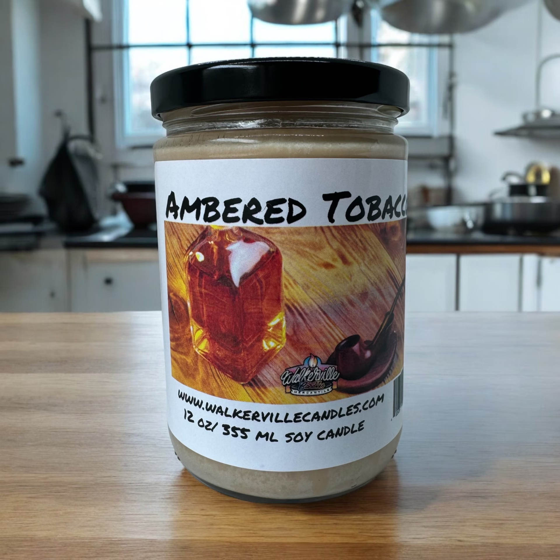Ambered Tobacco Vegan Coconut Soy 12 oz/ 355 ml Candle Hand-poured, Eco-friendly, Clean Burning, Woodsy/ Clean