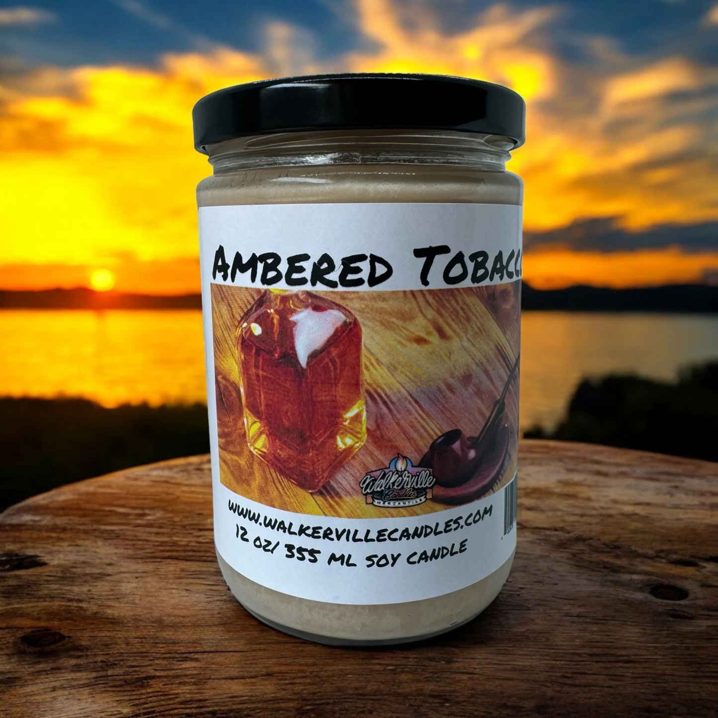 Ambered Tobacco 100% Coconut Soy Eco-friendly 12 oz Candle Wood Wick