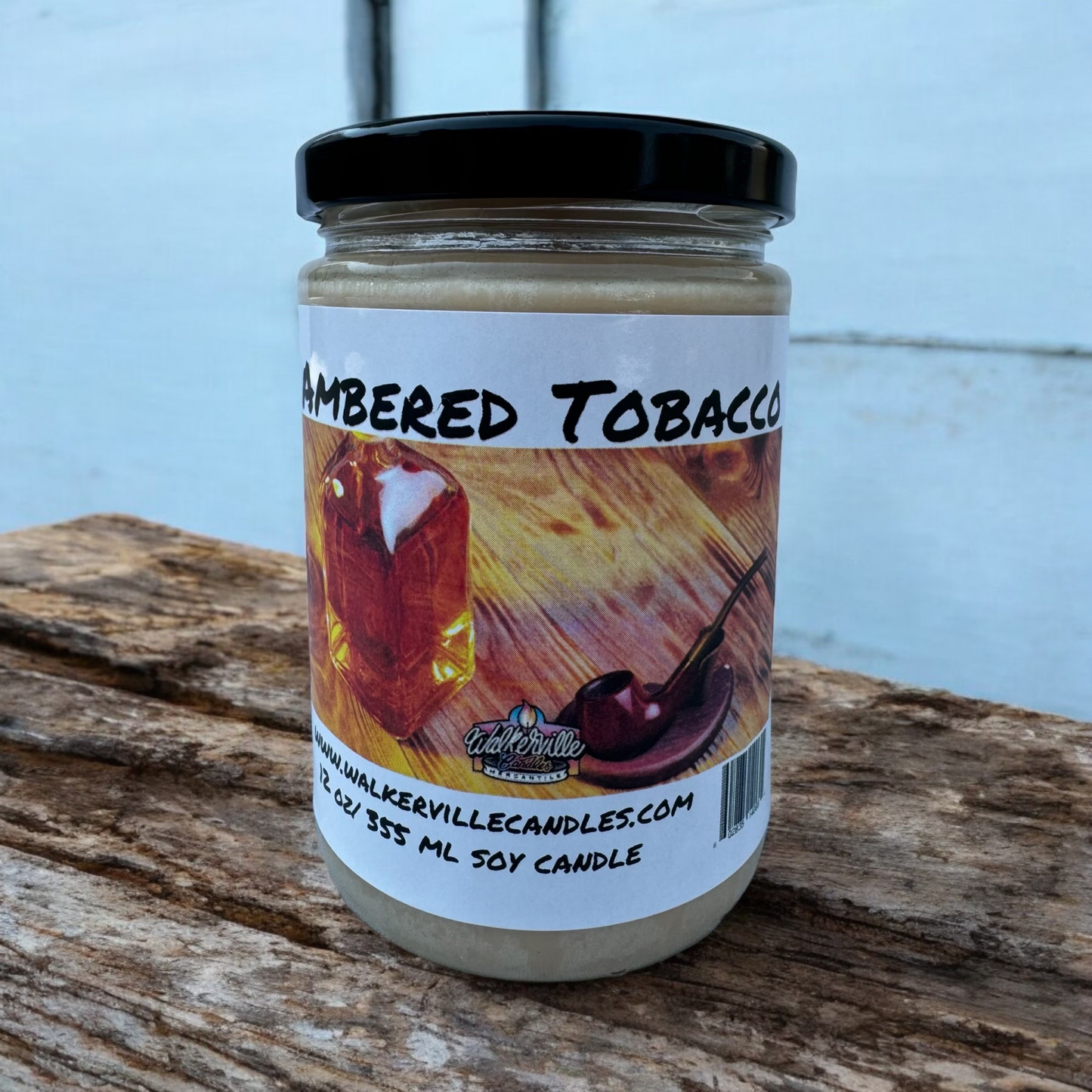 Ambered Tobacco 100% Coconut Soy Eco-friendly 12 oz Candle Wood Wick