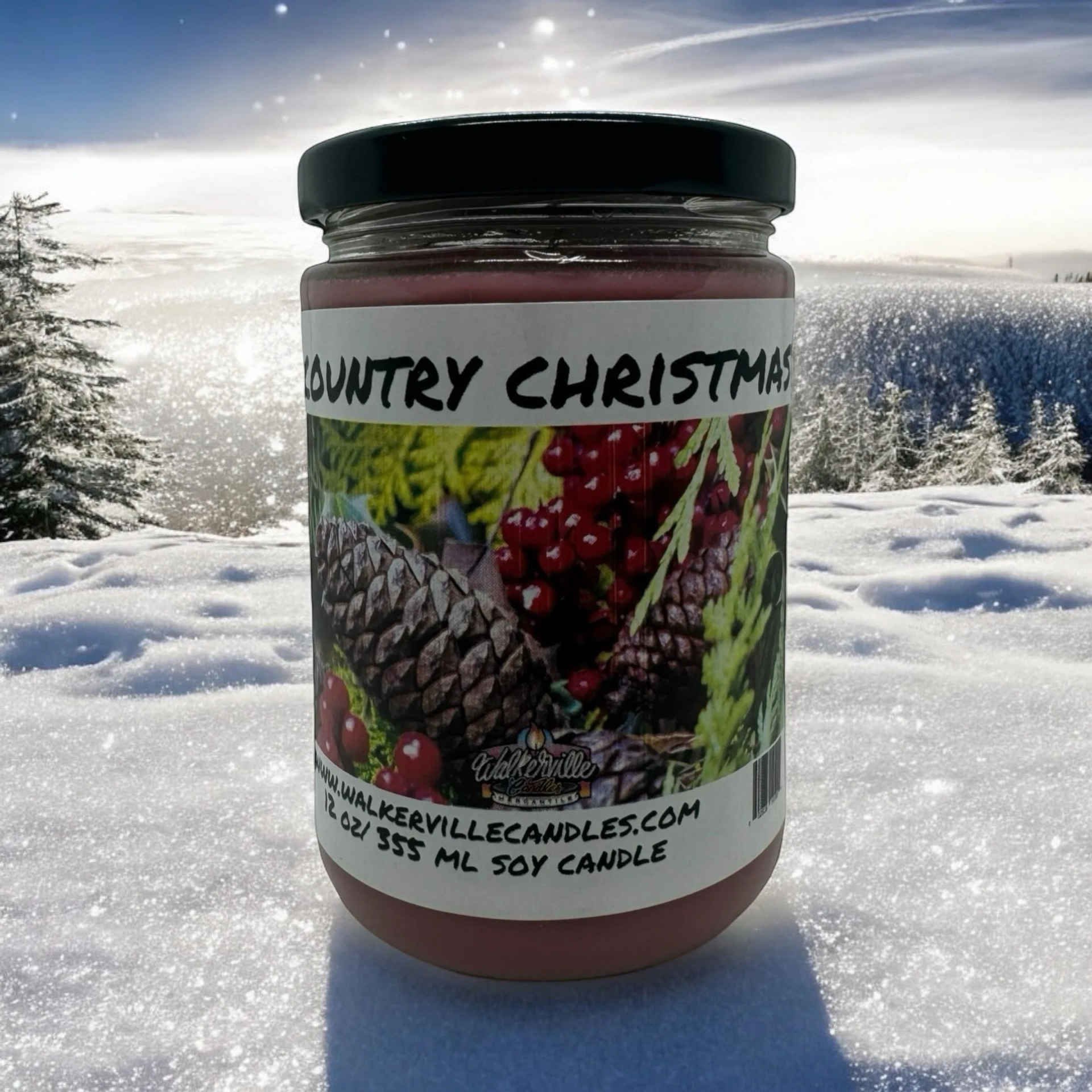 Country Christmas Vegan Coconut Soy 12 oz/ 355 ml Candle Hand-poured, Eco-friendly, Clean Burning, Fruity Christmas