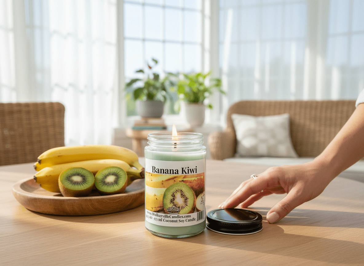 Banana Kiwi Coconut Soy 12.5 oz/ 375 ml Candle Wood Wick - Walkerville Candles