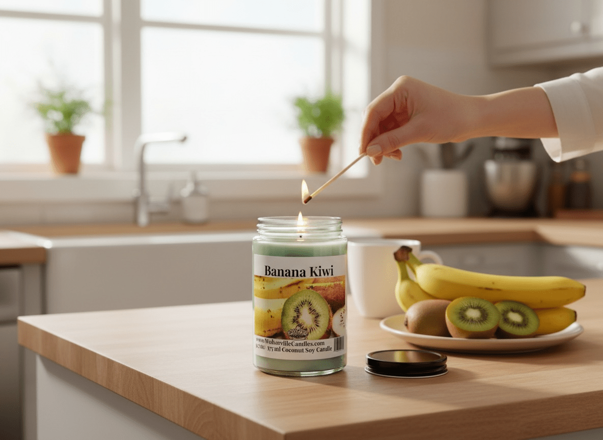 Banana Kiwi Coconut Soy 12.5 oz/ 375 ml Candle Wood Wick - Walkerville Candles