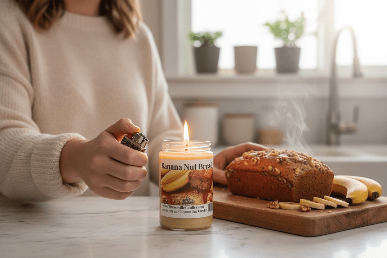 Banana Nut Bread Coconut Soy 12.5 oz/ 375 ml Candle Wood Wick - Walkerville Candles