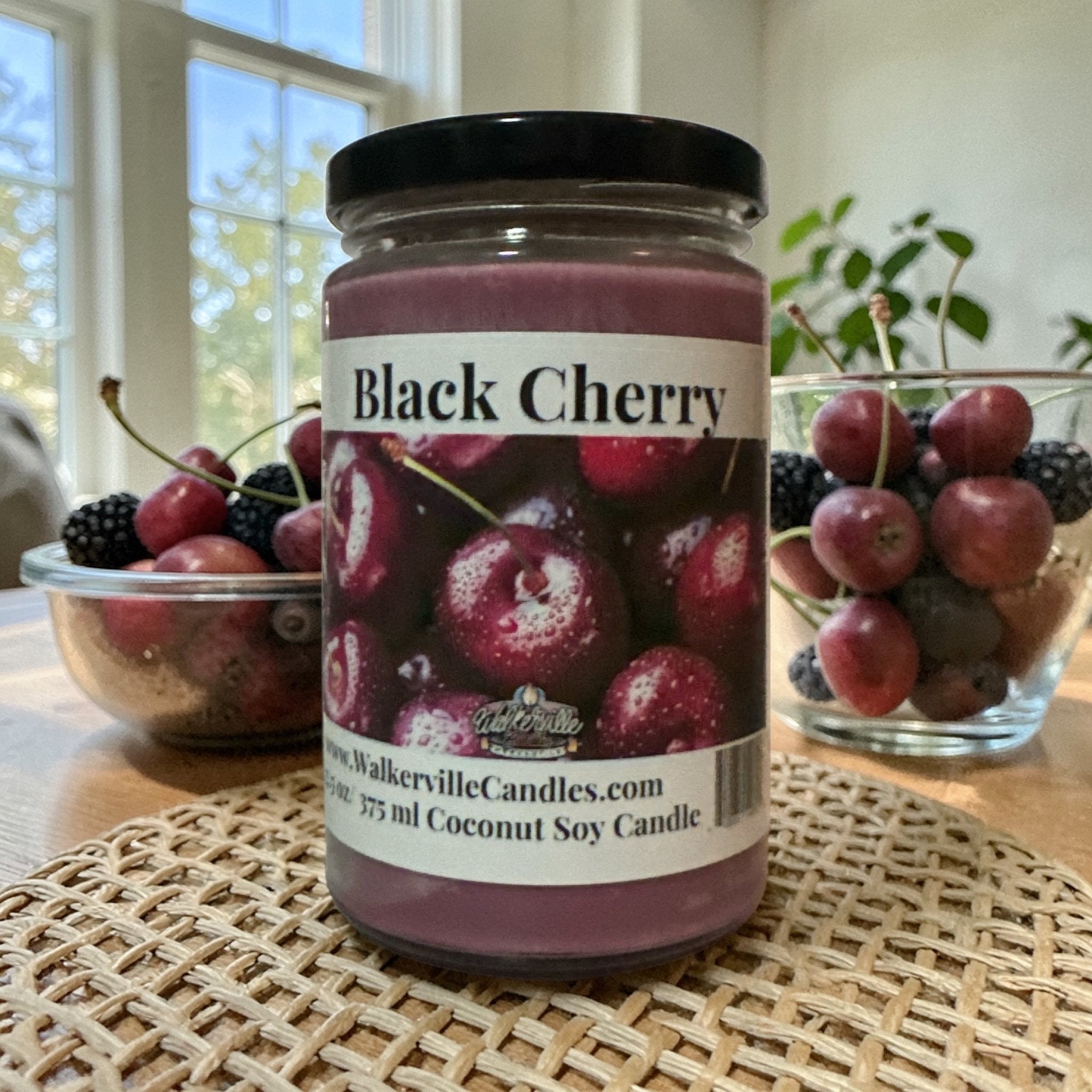 Black Cherry 12.5 oz 375 ml Coconut Soy Candle Wood Wick - Walkerville Candles
