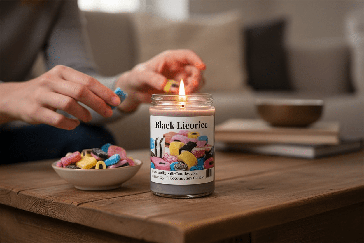 Black Licorice Coconut Soy 12.5 oz/ 375 ml Candle Wood Wick - Walkerville Candles