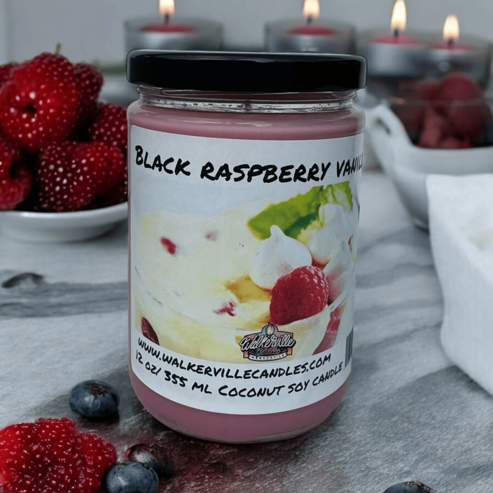 Black Raspberry Vanilla Coconut Soy 12.5 oz/ 375 ml Candle Wood Wick - Walkerville Candles