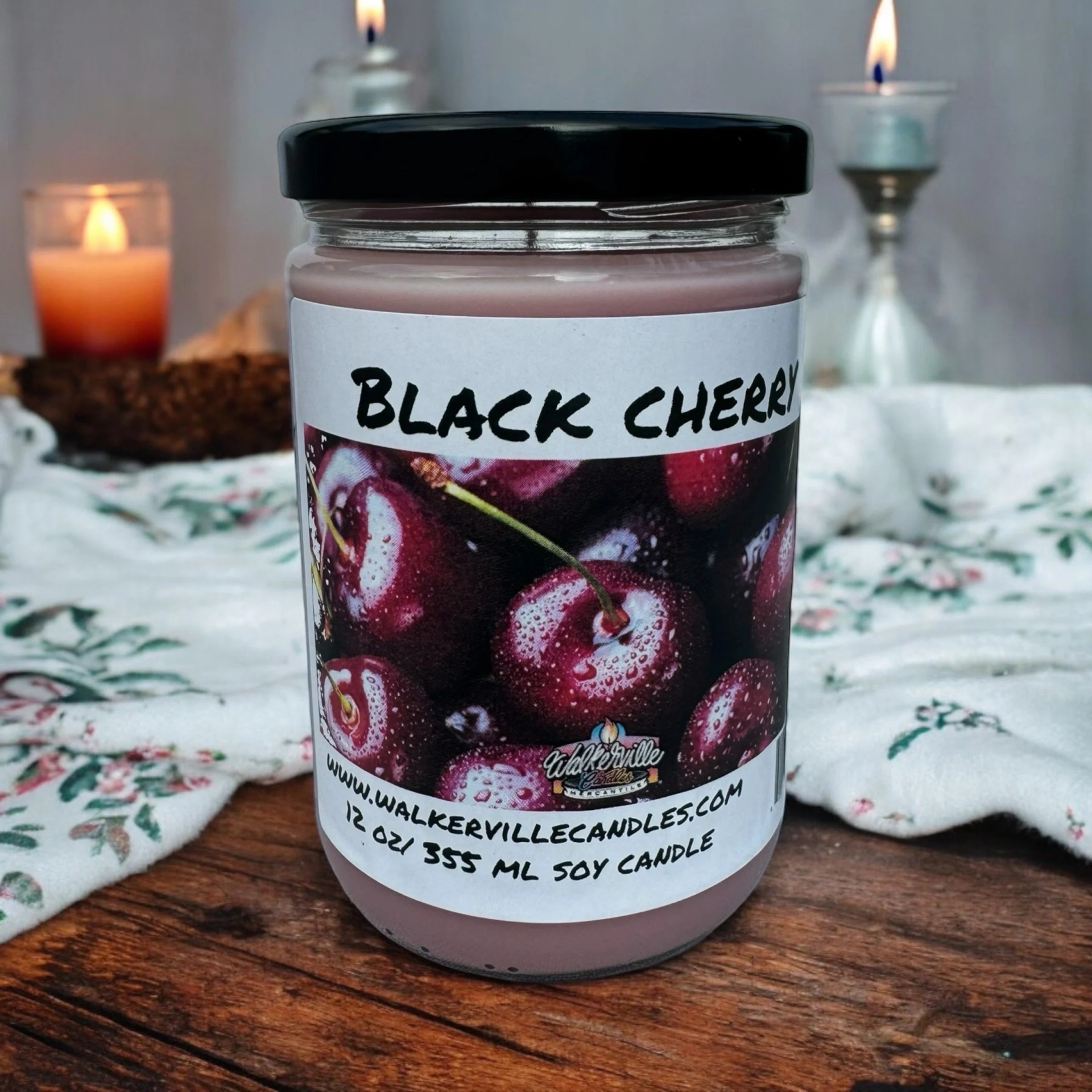 Black Cherry Vegan Coconut Soy 12 oz/ 355 ml Candle Hand-poured, Eco-friendly, Clean Burning, Fruity Wood Wick