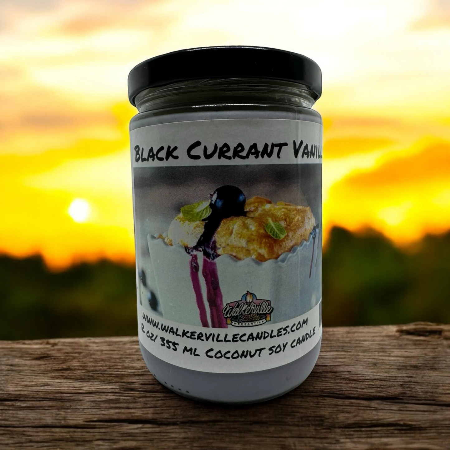 Black Currant Vanilla 100% Coconut Soy Eco-friendly 12 oz Candle Wood Wick