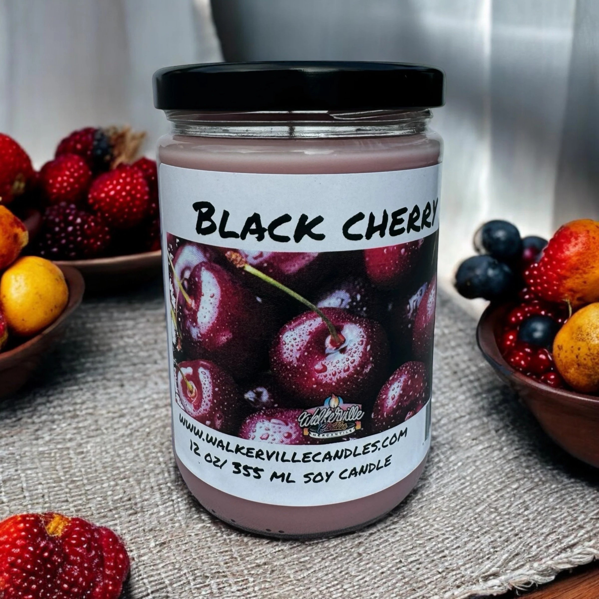 Black Cherry Vegan Coconut Soy 12 oz/ 355 ml Candle Hand-poured, Eco-friendly, Clean Burning, Fruity Wood Wick