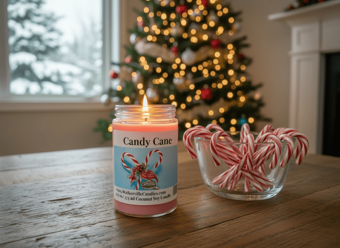 Candy Cane Coconut Soy 12.5 oz/ 375 ml Candle Wood Wick - Walkerville Candles