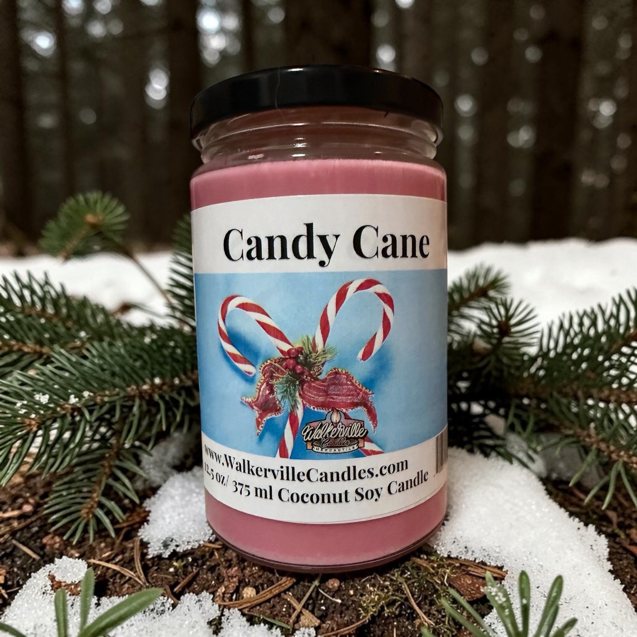 Candy Cane Coconut Soy 12.5 oz/ 375 ml Candle Wood Wick - Walkerville Candles