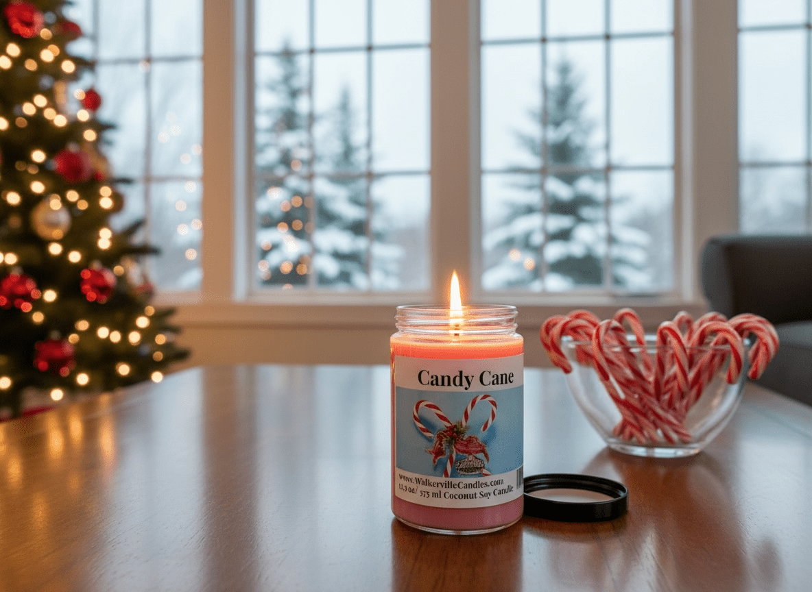 Candy Cane Coconut Soy 12.5 oz/ 375 ml Candle Wood Wick - Walkerville Candles