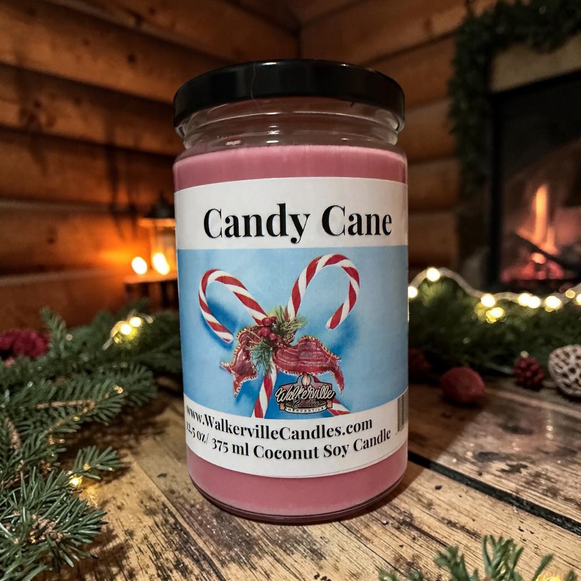 Candy Cane Coconut Soy 12.5 oz/ 375 ml Candle Wood Wick - Walkerville Candles