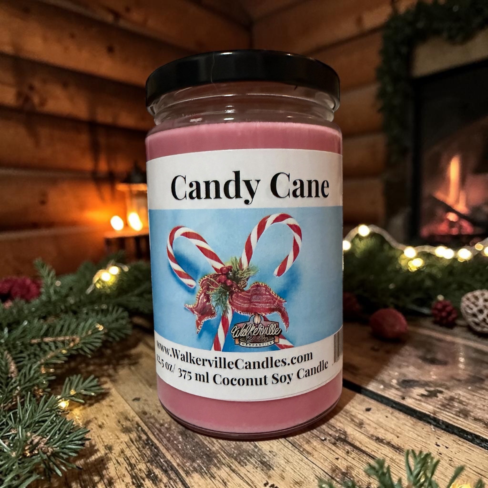 Candy Cane Coconut Soy 12.5 oz/ 375 ml Candle Wood Wick - Walkerville Candles