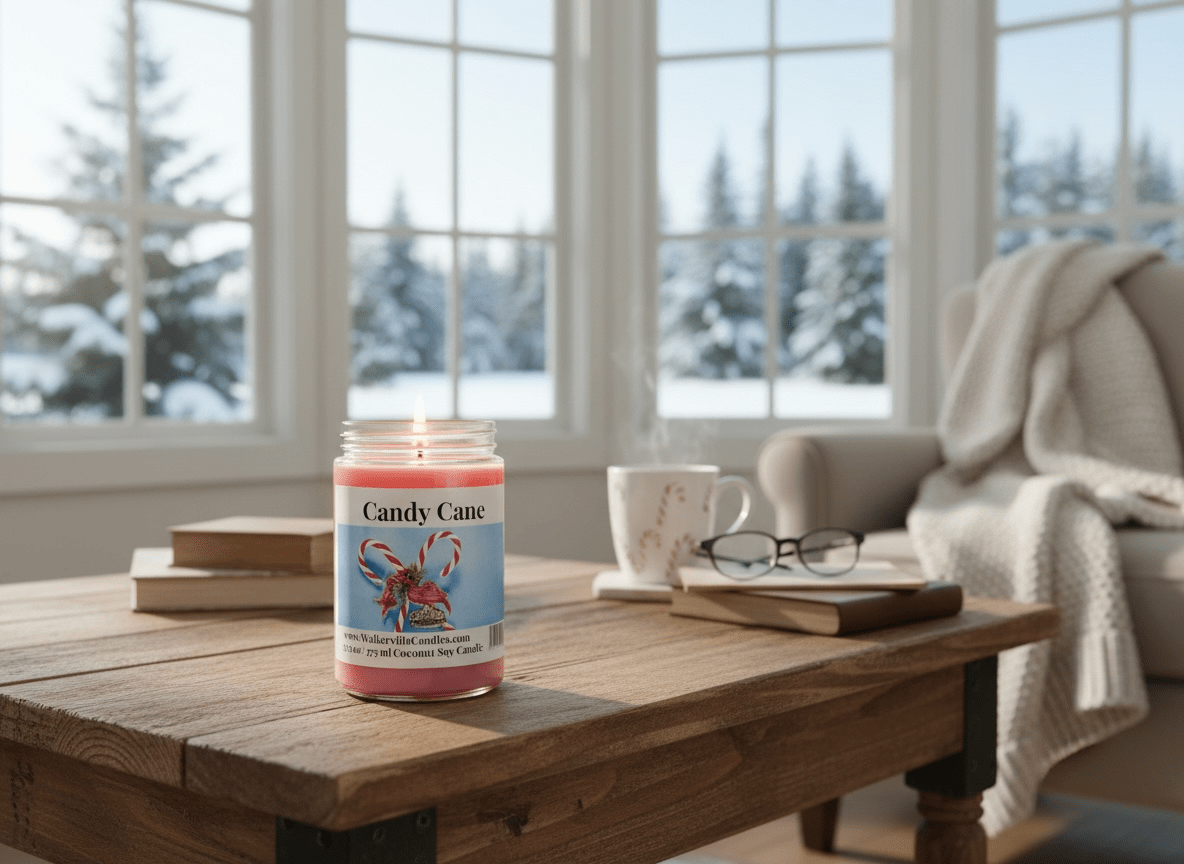 Candy Cane Coconut Soy 12.5 oz/ 375 ml Candle Wood Wick - Walkerville Candles