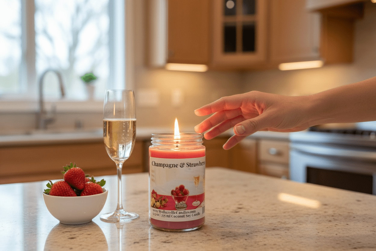 Champagne & Strawberries Coconut Soy 12.5 oz/ 375 ml Candle Wood Wick - Walkerville Candles