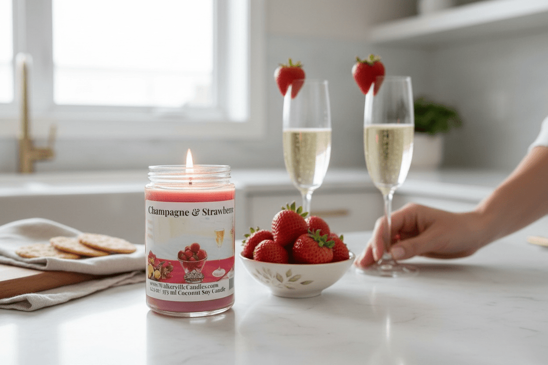 Champagne & Strawberries Coconut Soy 12.5 oz/ 375 ml Candle Wood Wick - Walkerville Candles