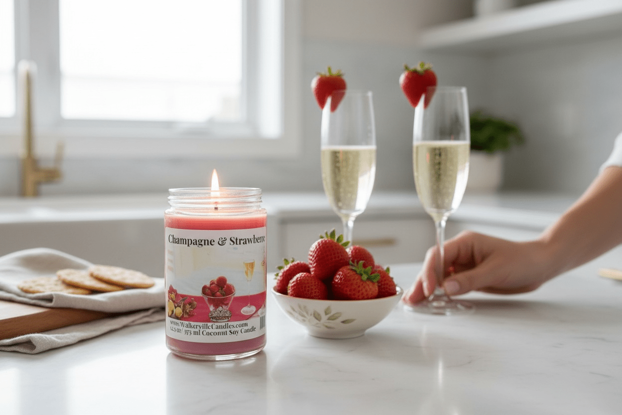 Champagne & Strawberries Coconut Soy 12.5 oz/ 375 ml Candle Wood Wick - Walkerville Candles