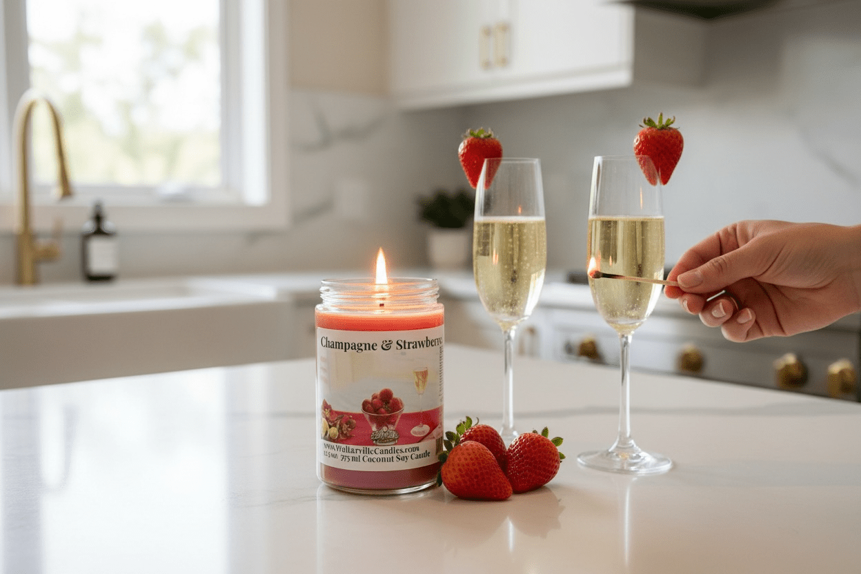 Champagne & Strawberries Coconut Soy 12.5 oz/ 375 ml Candle Wood Wick - Walkerville Candles