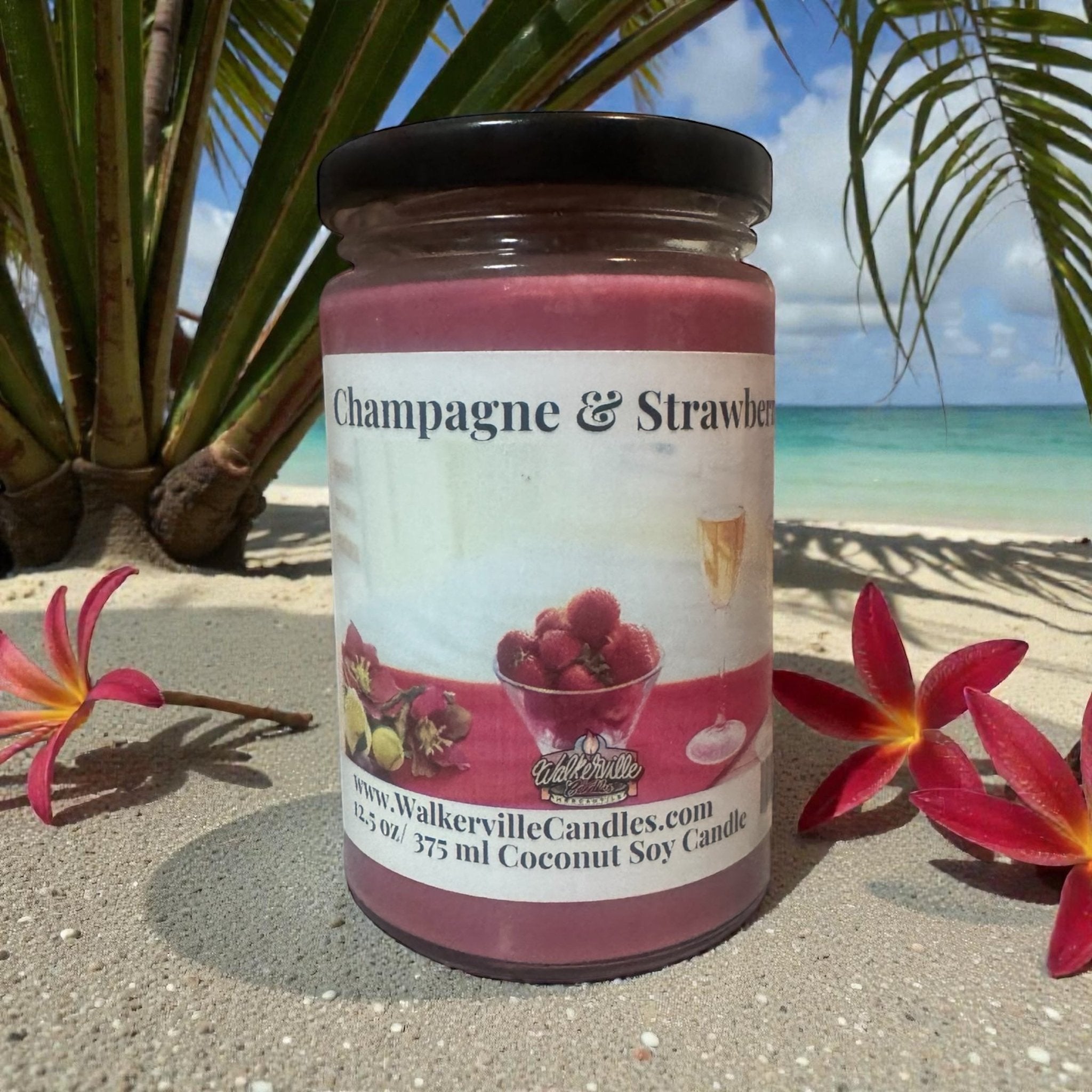 Champagne & Strawberries Coconut Soy 12.5 oz/ 375 ml Candle Wood Wick - Walkerville Candles