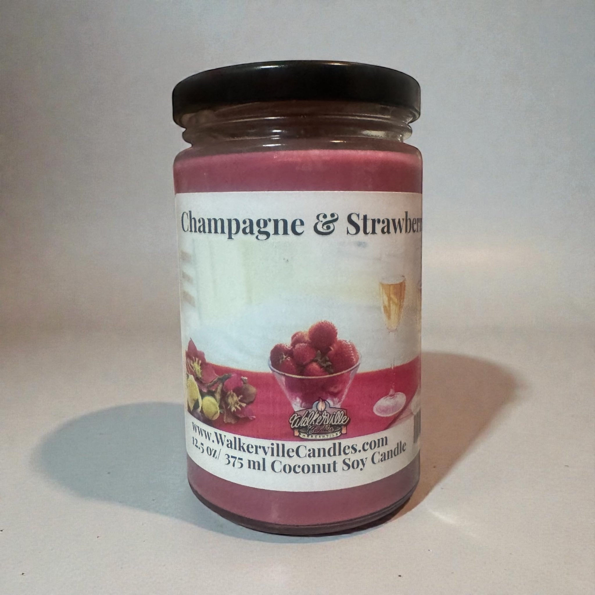Champagne & Strawberries Coconut Soy 12.5 oz/ 375 ml Candle Wood Wick - Walkerville Candles