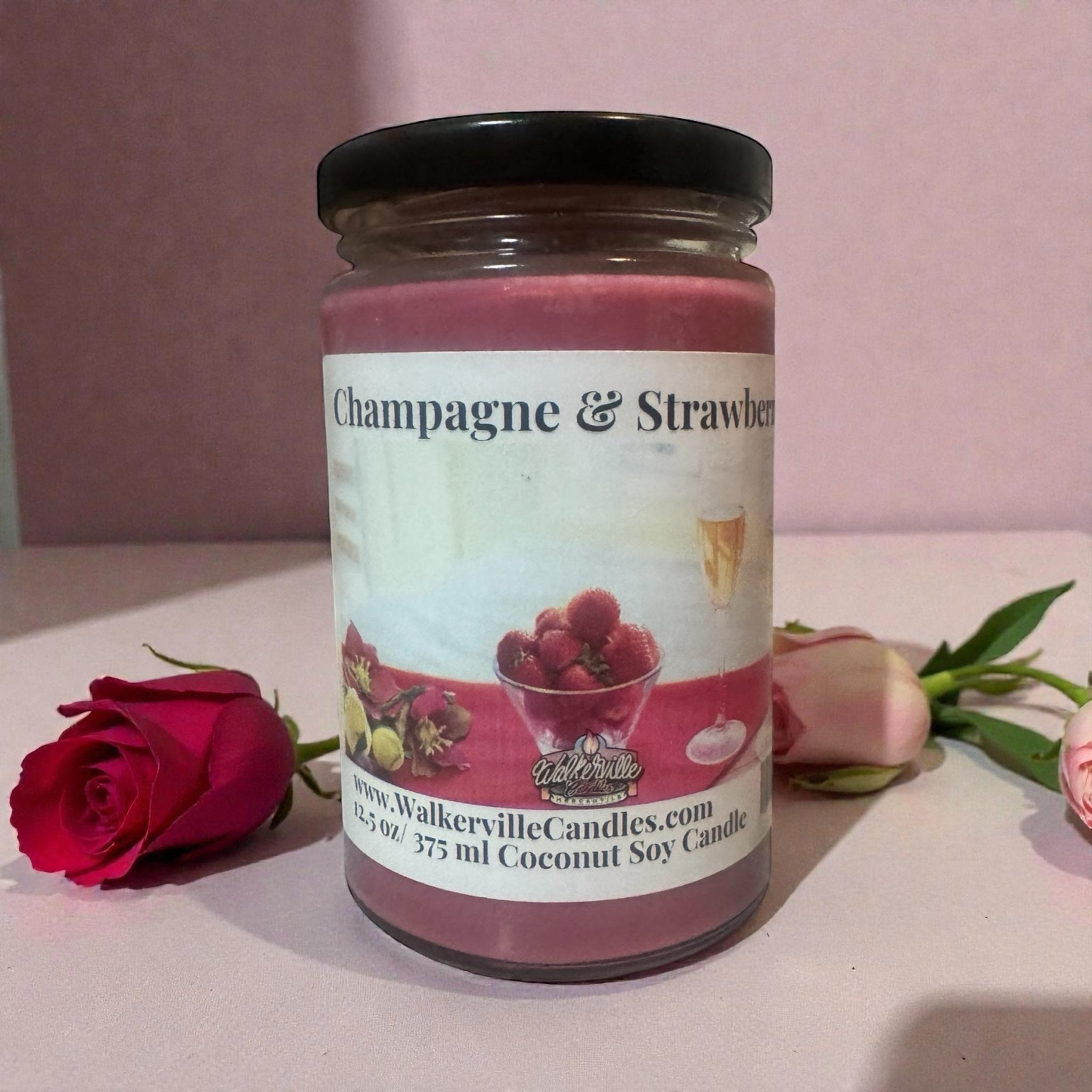 Champagne & Strawberries Coconut Soy 12.5 oz/ 375 ml Candle Wood Wick - Walkerville Candles